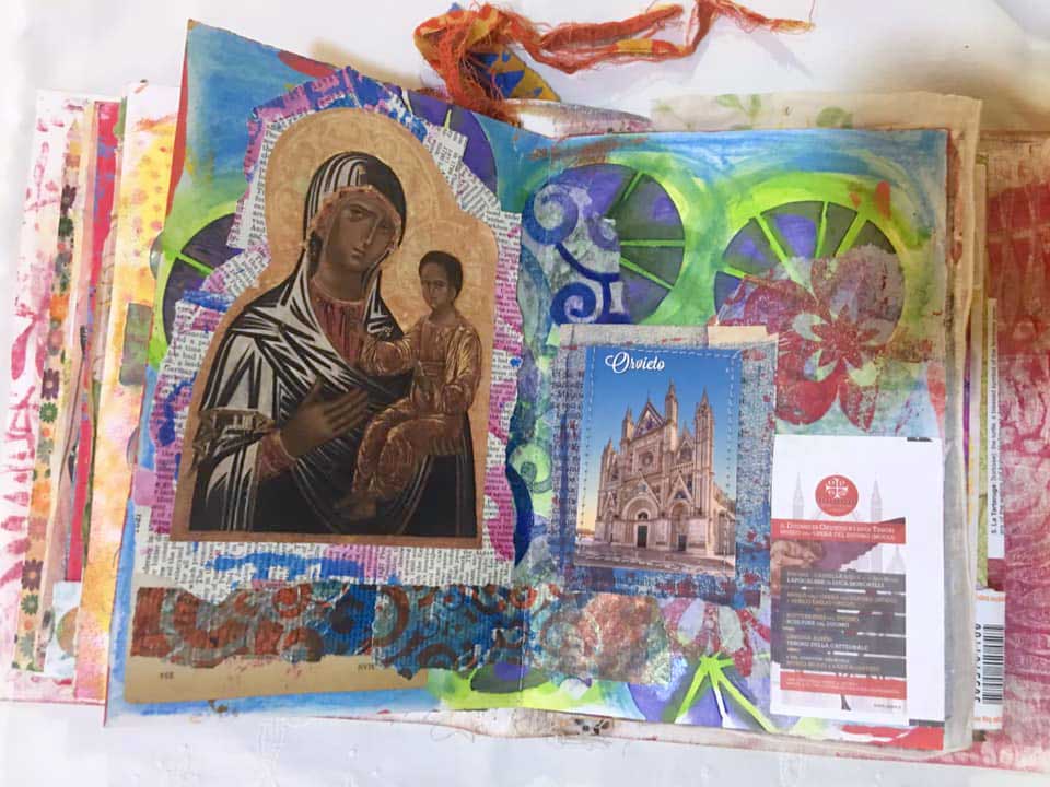 An inside spread from art journal created in Italy by Artistic Artifact's Judy Gula