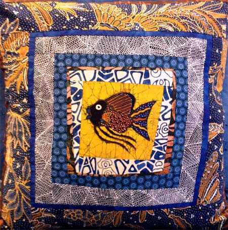 Tulis batik and fish log cabin memory pillow