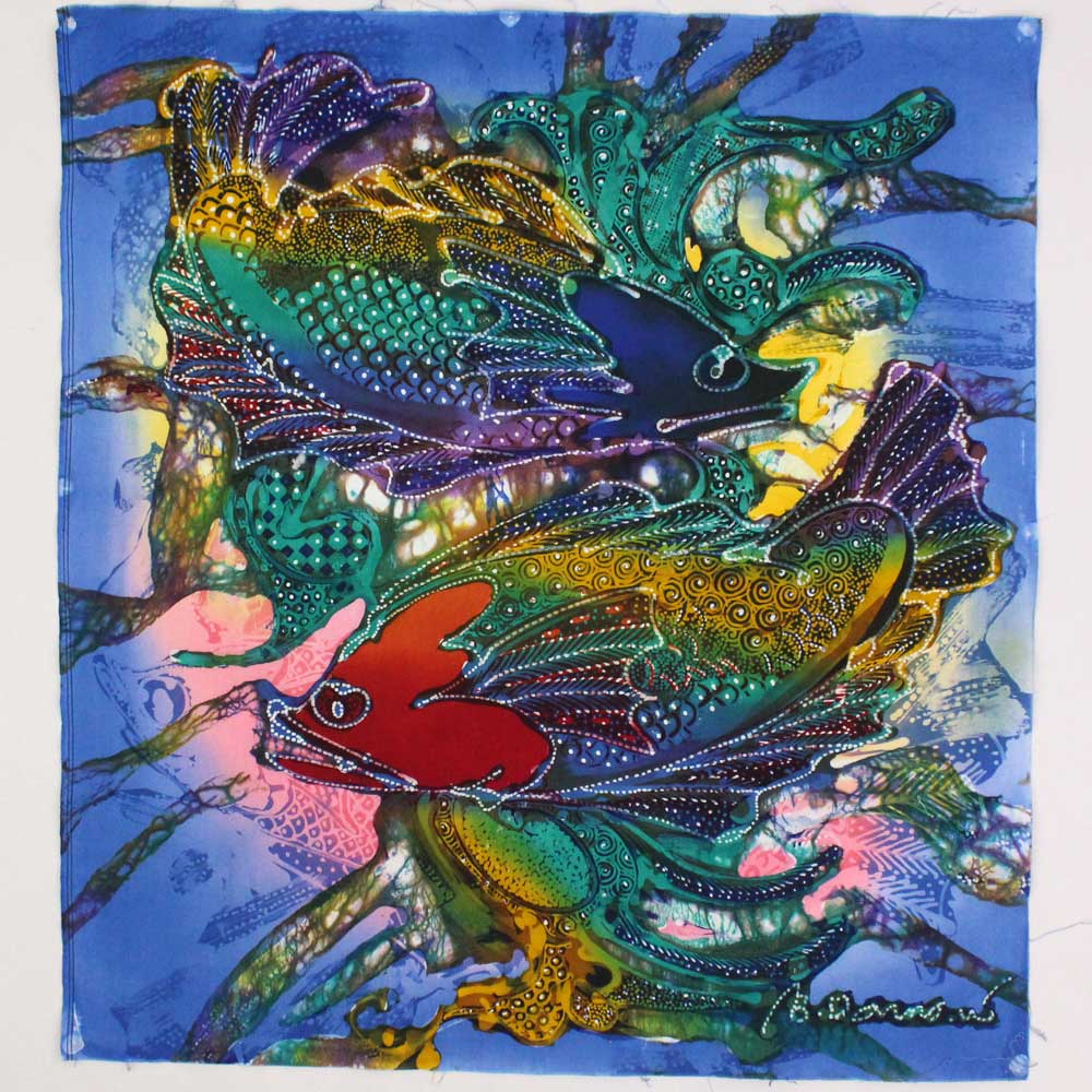 Batik Panel by Bambang Dharmo, Fish on Blue