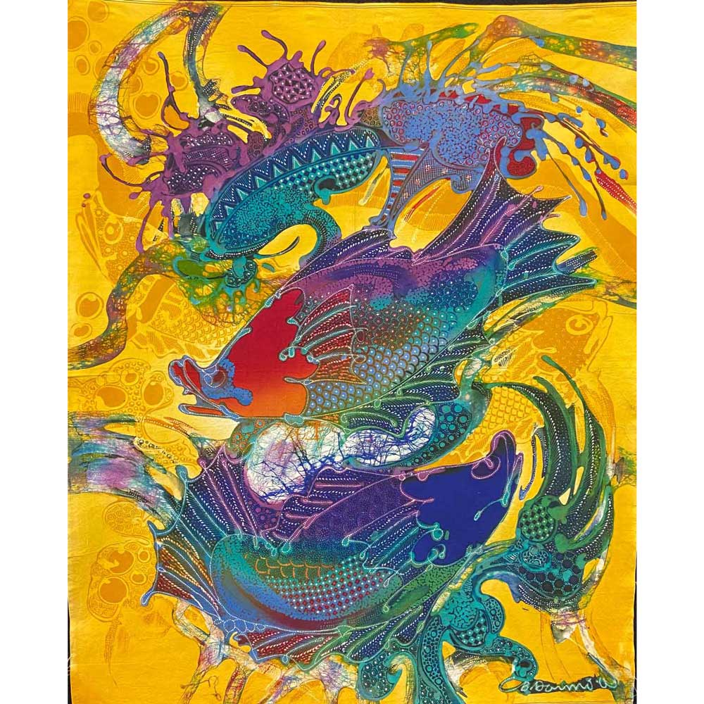Batik Panel by Bambang Dharmo, Fish on Yellow