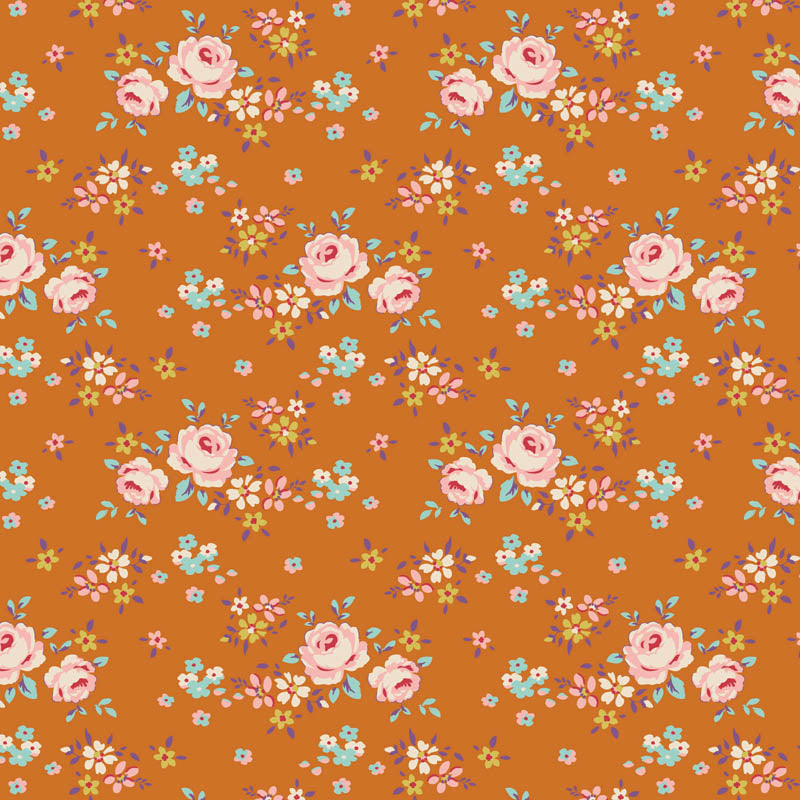 Gracie Ginger floral fabric pattern in orange