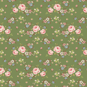 Gracie Green floral pattern on green background.