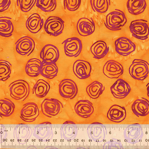Batiks By Anthology, Plum Fizz, Scribble Dot in Orange