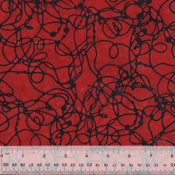 Red fabric with black scribbles and a ruler, 898Q-6-1-015Ud000002O0FSIA0