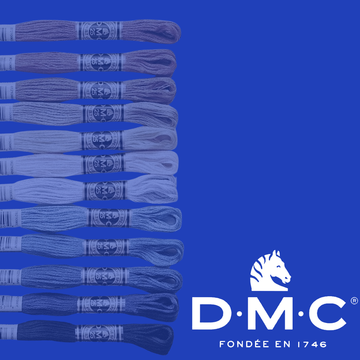 DMC blues embroidery floss in various shades