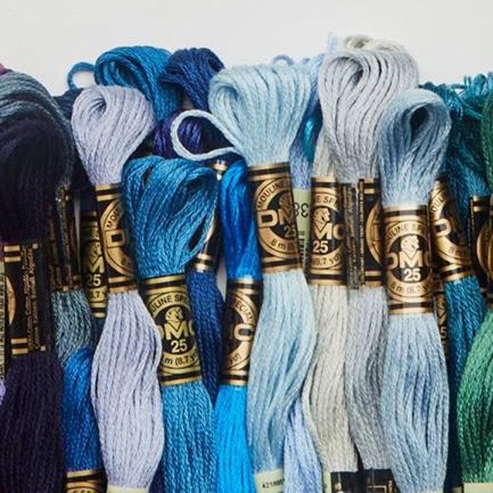 DMC blue embroidery floss skeins