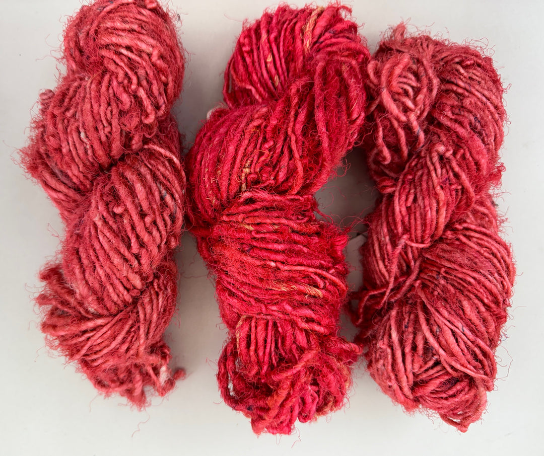 Hand Dyed Spun Silk Sari Yarn, Coral