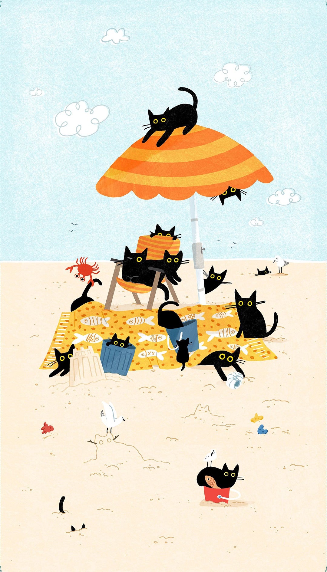 Sandy Paws - Cats on the Beach 24" Panel
