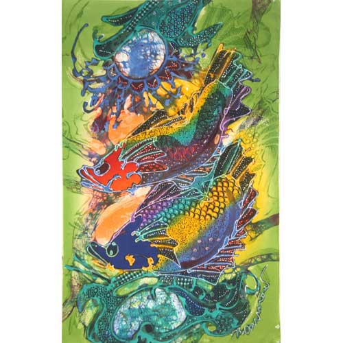 Batik Panel by Bambang Dharmo- Fish on Green
