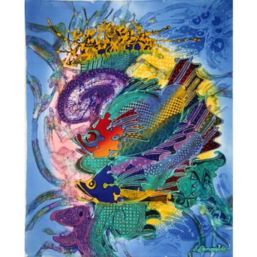 ONE LEFT Batik Panel by Bambang Dharmo- Two Fish on Light Blue