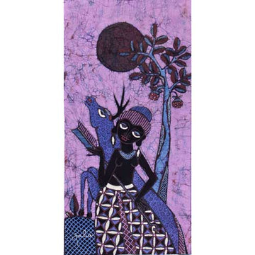 Batik Panel by Jaka, Huntress with a Bow on Purple, Mini Long