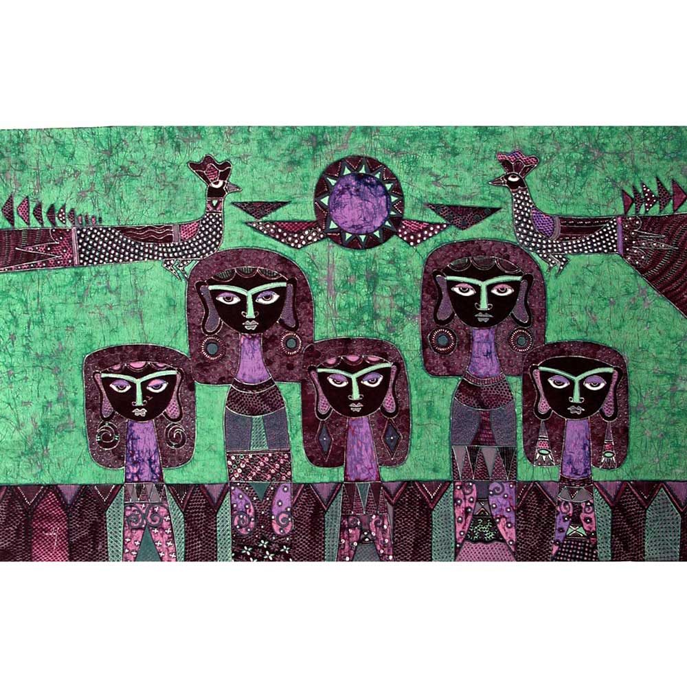 ONE LEFT Batik Panel by Jaka, Five Women with Birds (x-large)