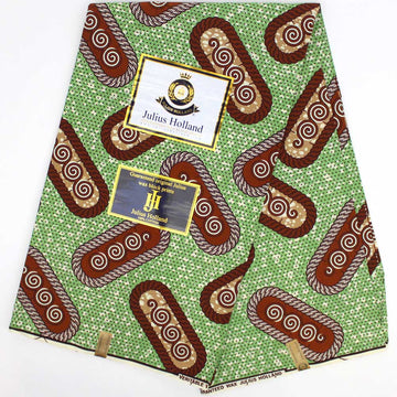 Julius Holland Dutch Wax Print Fabric, Green Brown spirals