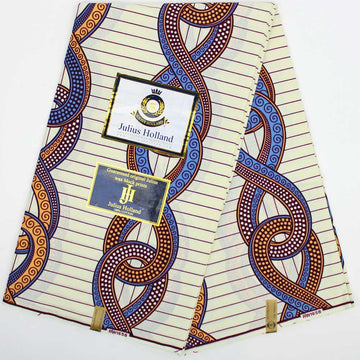 Julius Holland Dutch Wax Print Fabric, Cream with blue & gold links