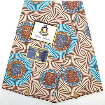 Julius Holland Dutch Wax Print Fabric, Blue & Cream circles