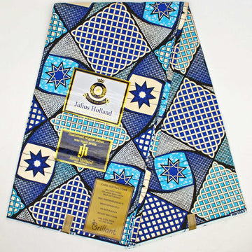 Julius Holland Dutch Wax Print Fabric, Blue & White Stars