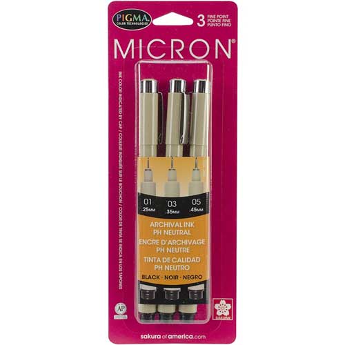 Pigma Micron Pens, 3/pk assorted