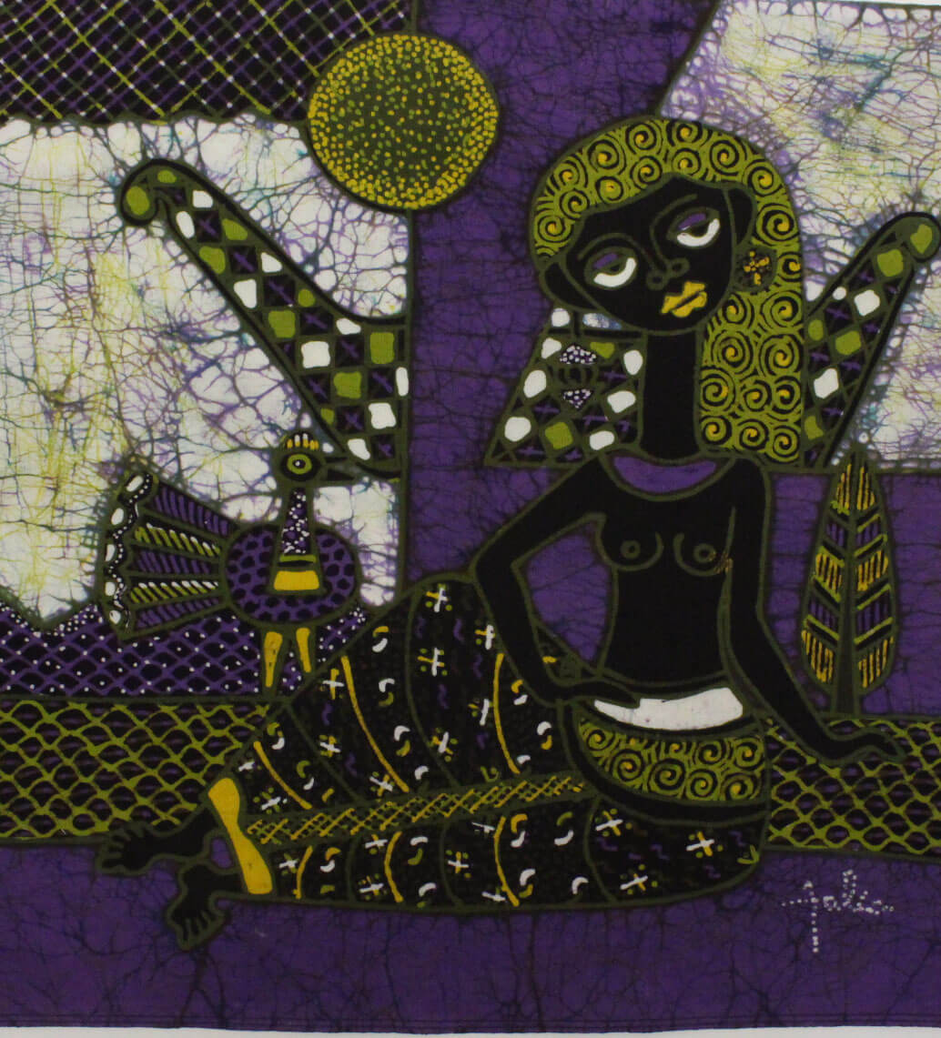 Batik Panel by Jaka, Woman with Birds on Purple, Mini