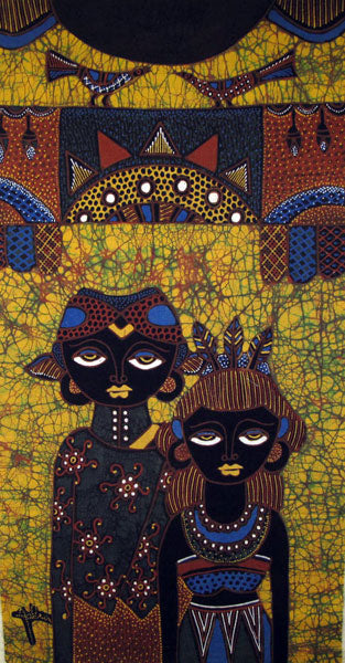 Batik Panel by Jaka, Man and Woman on Gold