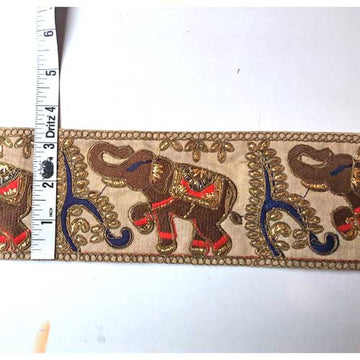 Indian Sari Trim, Machine Embroidered Elephants