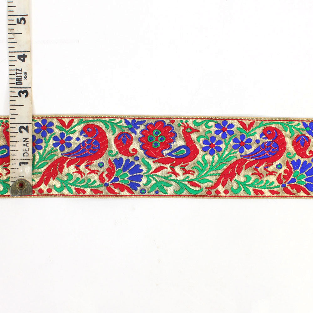 Indian Sari Trim, Birds with Green, Blue, Red (2.25" wide)