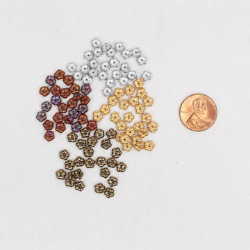 Flower Gold, Bronze, Copper, and Labrodore Silver Beads, 4 finishes