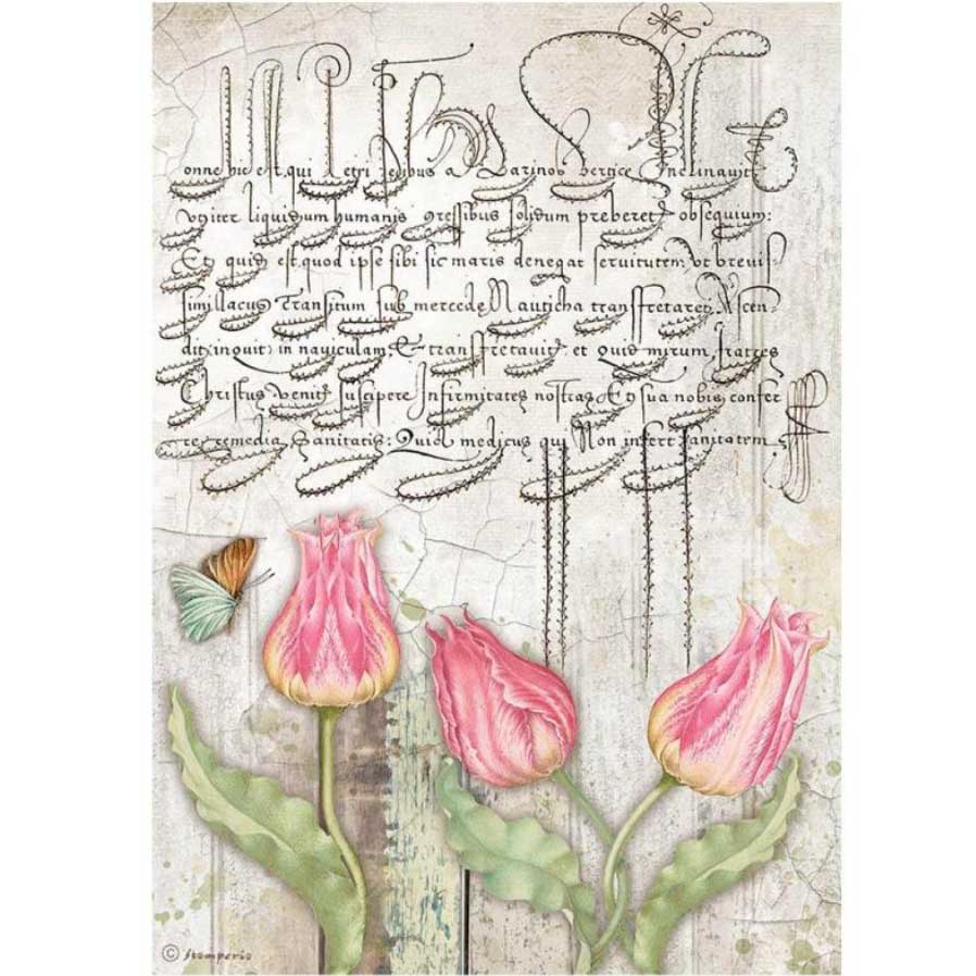 Romantic Garden House Tulips Rice Paper Decoupage Sheet