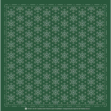Sashiko Preprinted Fabric, Hitome-zashi (Snowflakes) on Green