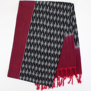Indian Ikat Woven Cotton Scarf Red/Black