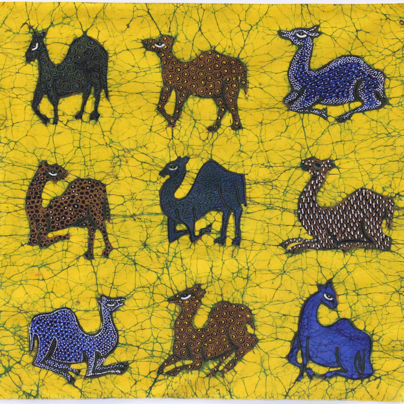 Batik Panel by Jaka, Camels on Gold