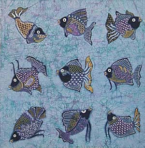 Batik Panel by Jaka, Fish on Blue