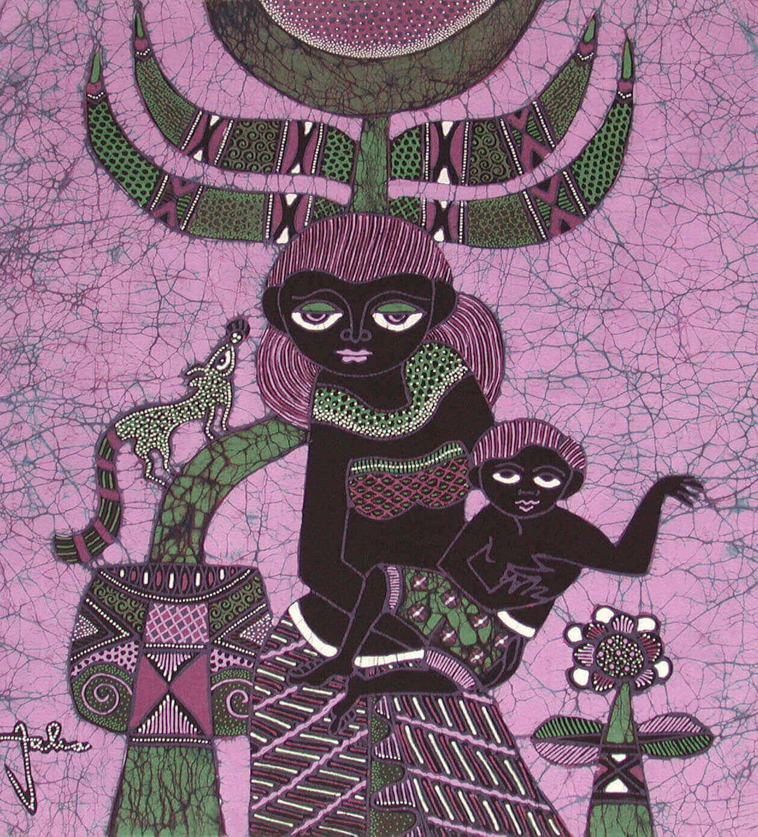 Batik Panel by Jaka, Woman with Baby on Purple