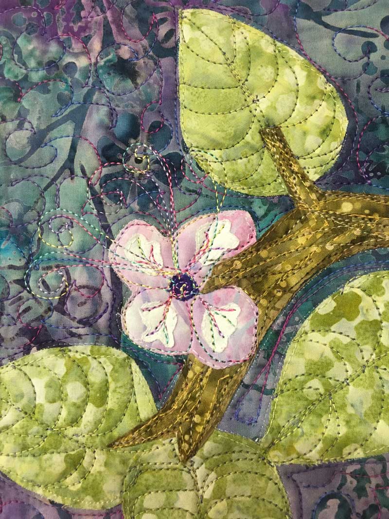 Detail view of What Could Have Been, Elayne Logan Currie’s quilt inspired by Homegoing