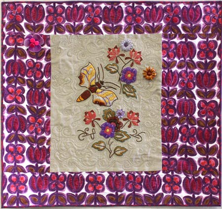 click for a larger view--Vintage Found Floral embellished art quilt by Judy Gula