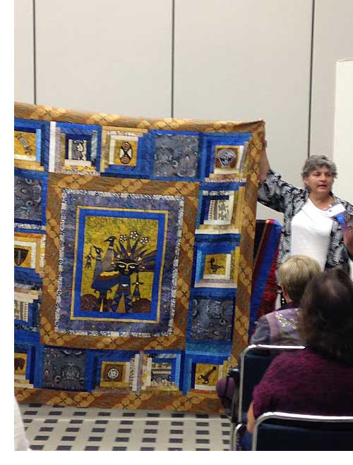Judy Gula presenting her Selling Hand Drawn Batik Artist Panels session in Houston, TX, photo by Lisa Chin
