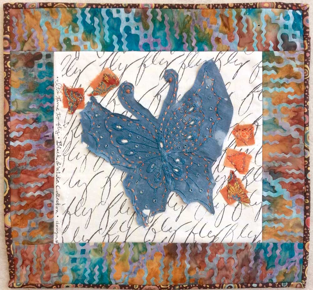 Butterfly stitch meditation art quilt by Judy Gula of Artistic Artifacts