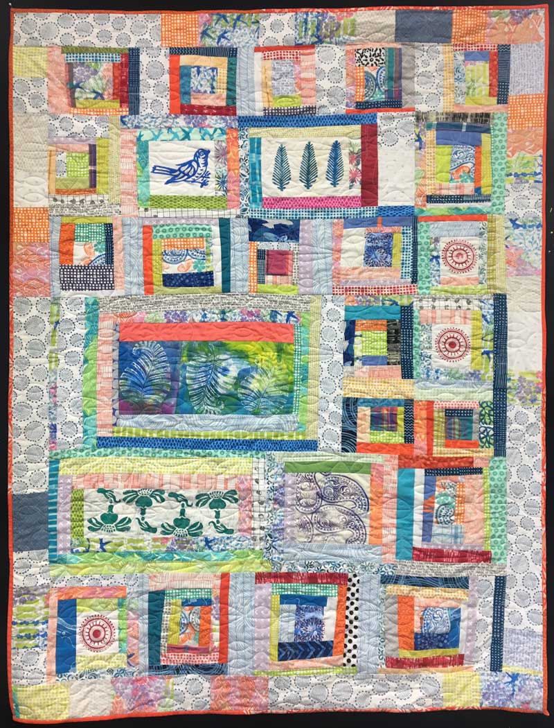 Block Printed Scrappy Quilt by Judy Gula