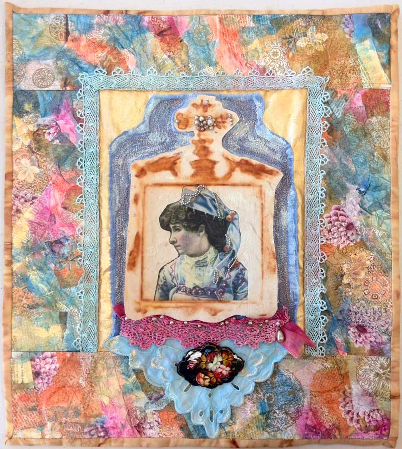 Lady with Brooch mixed media art quilt by Judy Gula
