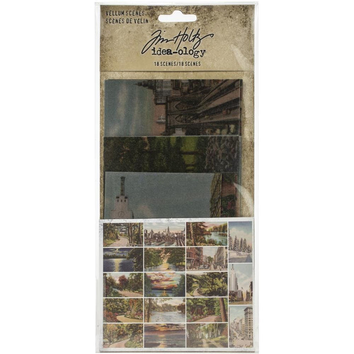 Package of vintage-style landscape and cityscape paper cutouts.