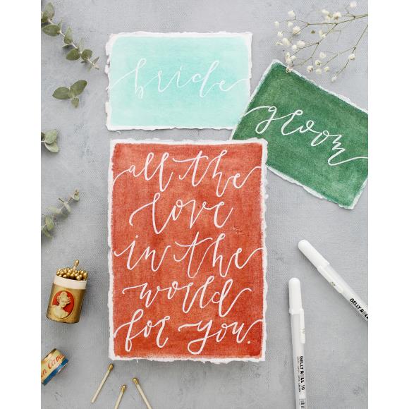 Watercolor cards with calligraphy.