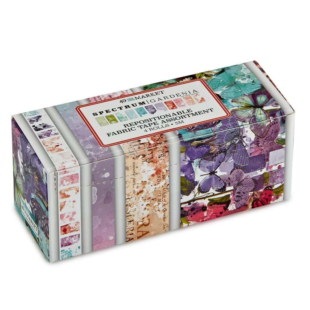 Box of patterned fabric tape.