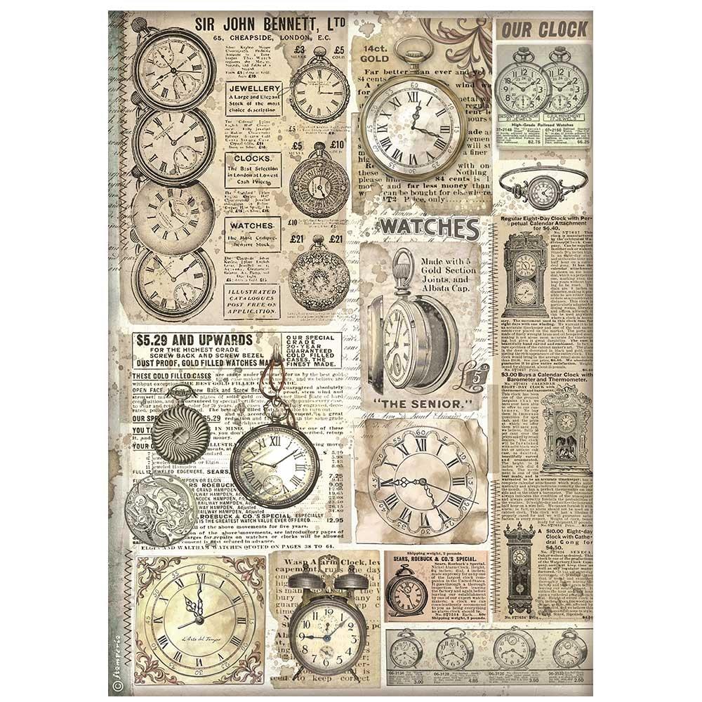 Brocante Antique Clocks Rice Paper Decoupage Sheet