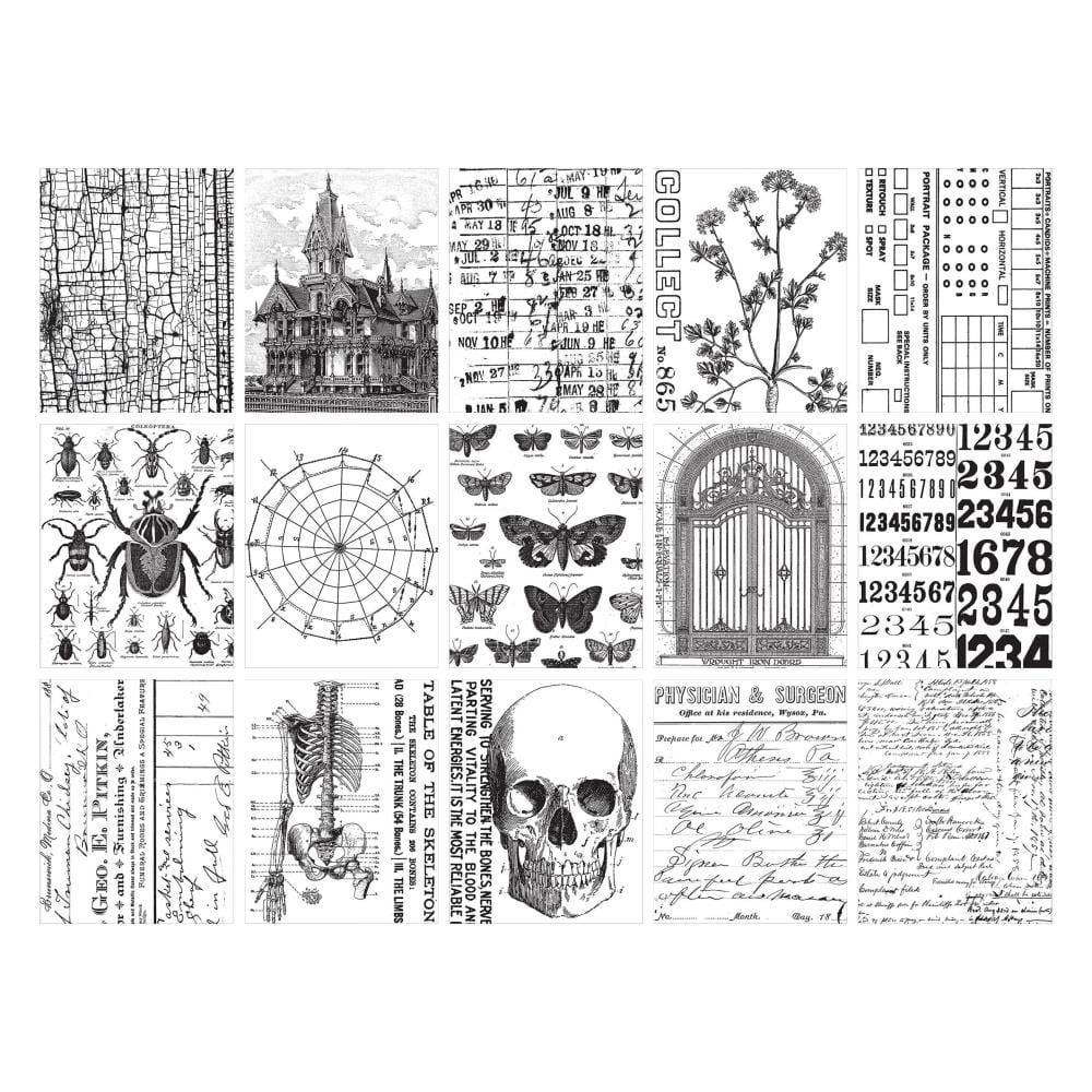 Black and white collage of various vintage illustrations.