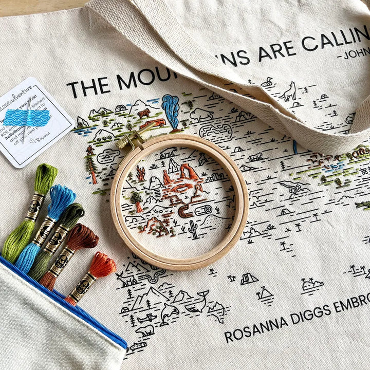 The Mountains are Calling Tote Bag Embroidery Kit