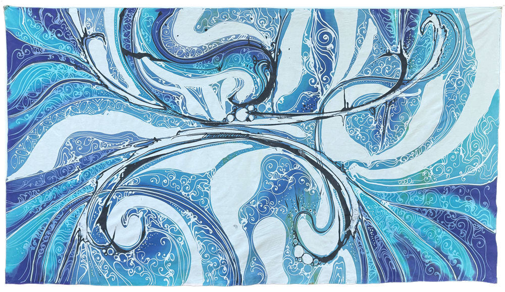 Sarong, Blue Abstract, Hand Drawn Tulis