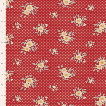 Red floral fabric with white polka dots, 10-inch, Joy Red