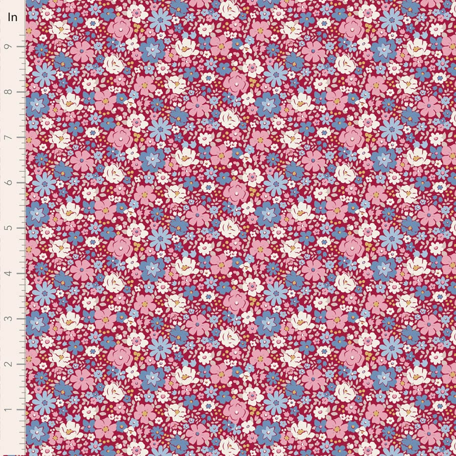 Village Life by Tilda - Esther, Burgundy Fabric Village Life by Tilda - Esther, Burgundy Fabric