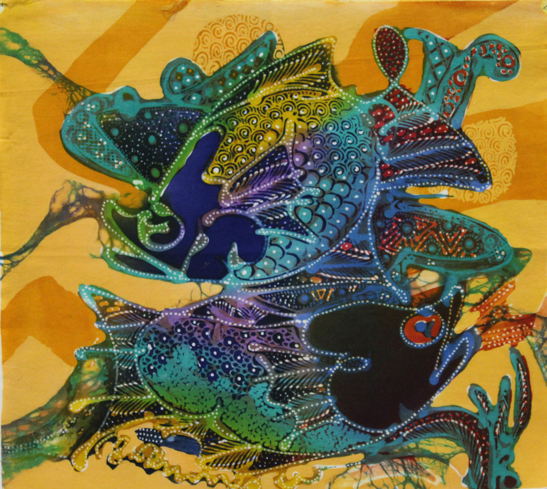 Batik Panel by Bambang Dharmo, Fish on Gold