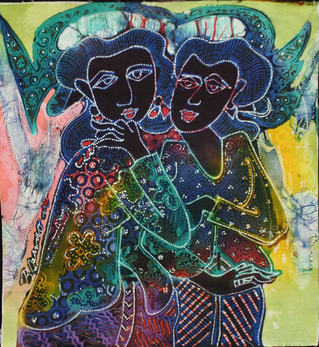 Batik Panel by Bambang Dharmo, Two Women on Light Background