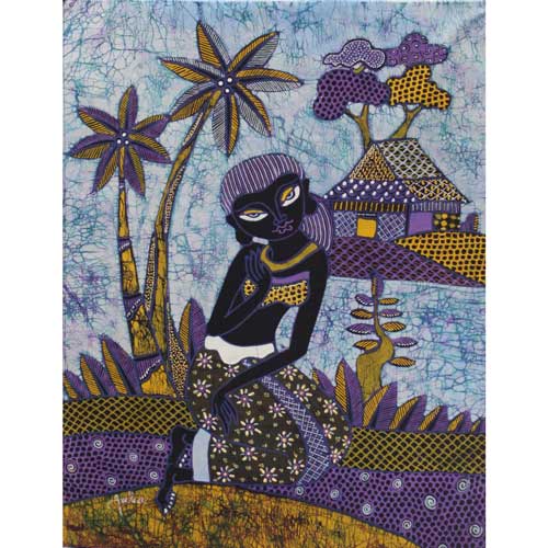 Batik Panel by Jaka, A Women on Light Blue, Medium